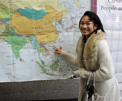 Pointing to the map of China