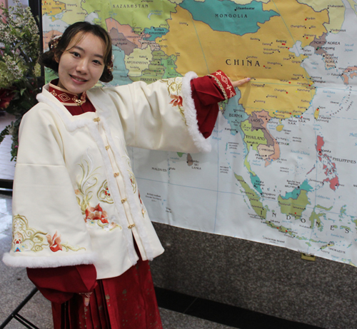 Pointing to the map of China