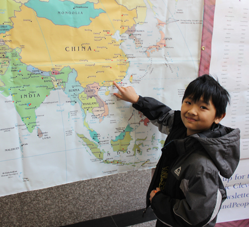 Pointing to the map of China