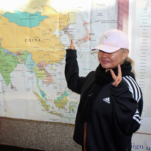 Pointing to the map of Korea