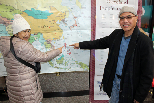 Pointing to the map of the Philippines