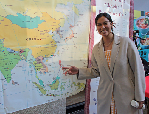 Pointing to the map of the Philippines