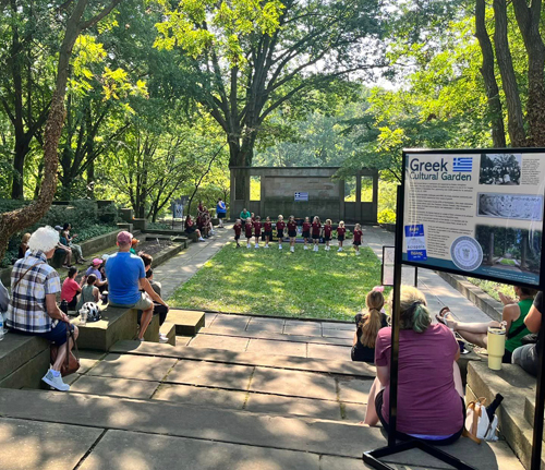 Murphy Irish Dancers in Greek Garden on One World Day