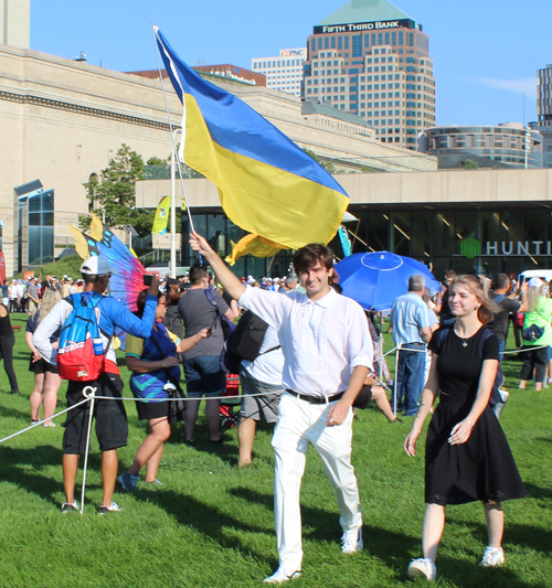 Ukraine flag at Pan Am Masters Games 2024 Welcoming Ceremony in Cleveland