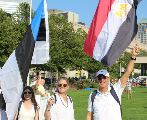 Latvia and Egypt flags at Pan Am Masters Games 2024 Welcoming Ceremony in Cleveland