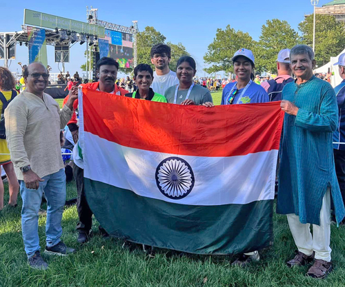 India flag at Pan Am Masters Games 2024 Welcoming Ceremony in Cleveland