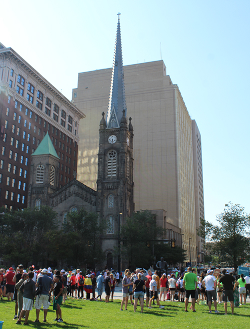 Pan Am Masters Games athletes on Cleveland's Public Square - Old Stone Church