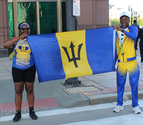 Pan Am Masters Games athletes on Cleveland's Public Square - Barbados