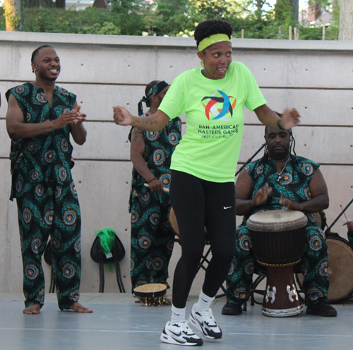 Audience dancing with Djapo Cultural Arts Institute drummers and dancers in Cleveland Cultural Gardens