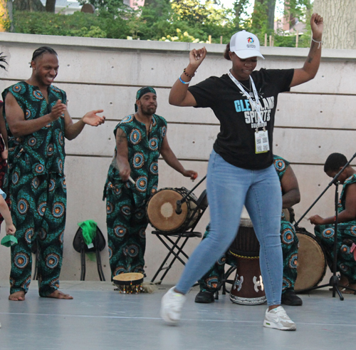 Audience dancing with Djapo Cultural Arts Institute drummers and dancers in Cleveland Cultural Gardens