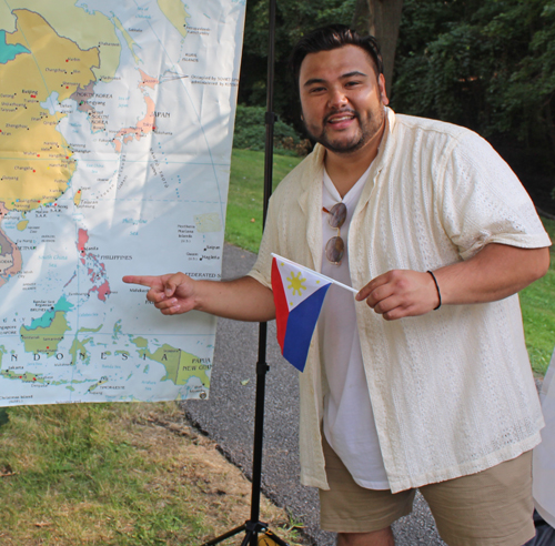 Ideastream's Gabriel Kramer pointing to the Philippines