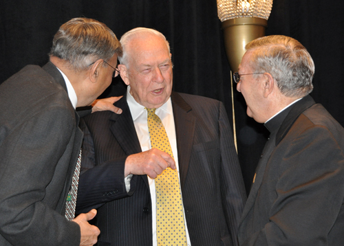 Dick Pogue with fellow inductees Shiv Aggarwal and Bishop Anthony Pilla