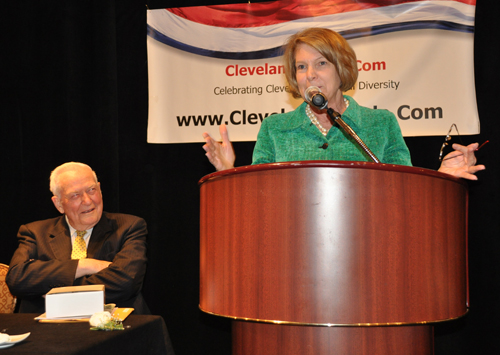 Mayor Jane Campbell inducting Steve Mulloy