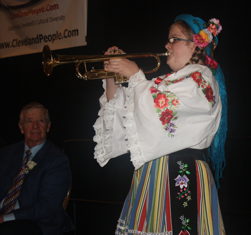 12 year old Olivia Gutowski led the national anthem on her trumpet