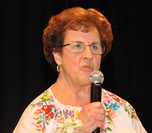 Carolyn Balogh giving her acceptance remarks after induction into the 2016 class of the Cleveland International Hall of Fame