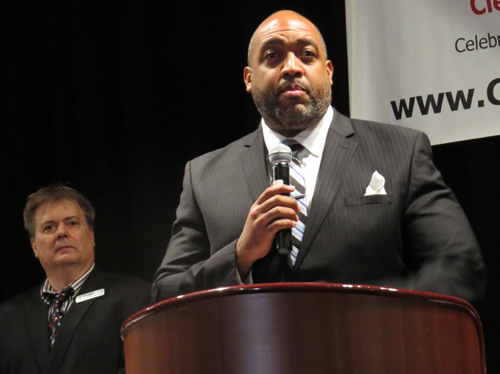 Blaine Griffin inducting Khalid Samad into the Cleveland International Hall of Fame