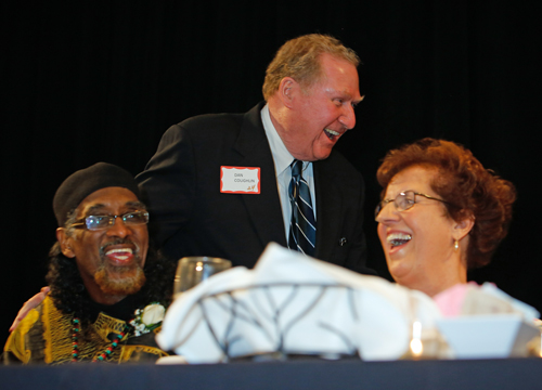 Carolyn Balogh shares a laugh with Khalid Samad and Dan Coughlin