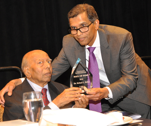 Suresh Bafna reading the acceptance speech for his father Dr. Mohan Bafna who was just inducted into the 2016 class of the Cleveland International Hall of Fame