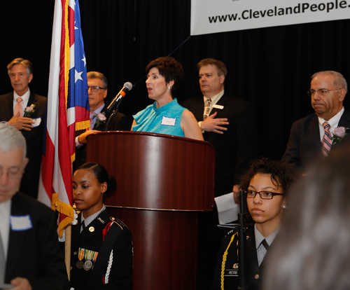 Andrea Anelli, director of ContempOpera Cleveland singing the national anthem