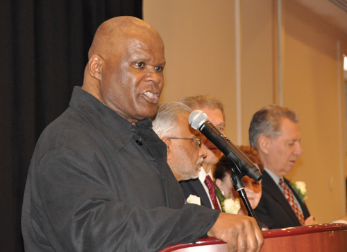 William Clarence Marshall leads the national anthem