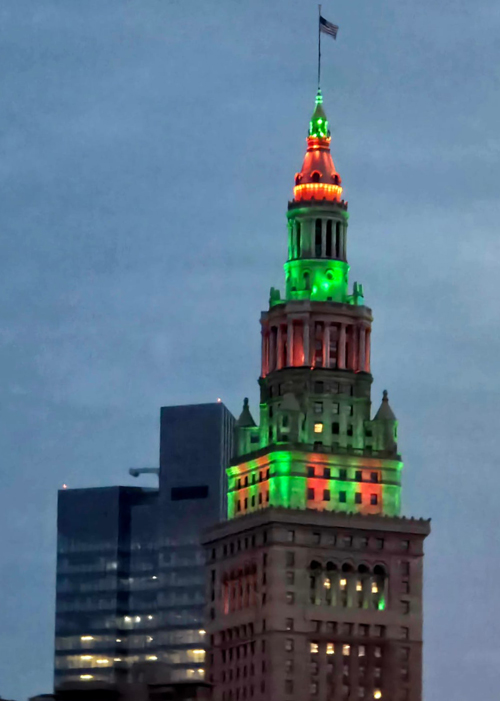 Terminal Tower in India flag colors