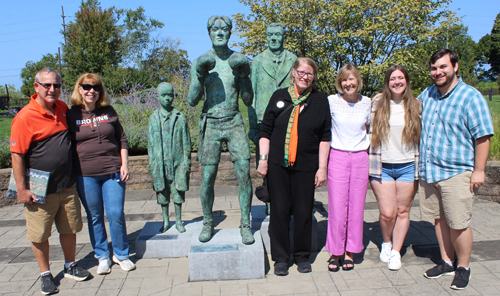 Posing with the Johnny Kilbane statue in Cleveland's Battery Park