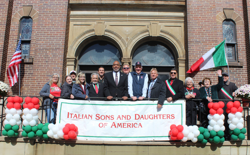 2024 Columbus Day Parade Dignitaries including Russ Scarvelli, Anthony Lima, Grand Marshal Blaine Griffin, Ken Carman, Chris Ronayne, Danny Kelly, Basil Russo, Marie Frank and Mike Polensek