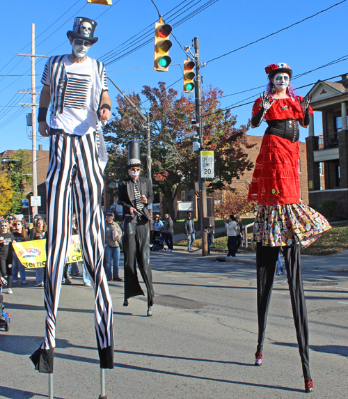 Stilt walkers at 2024 Cleveland Day of the Dead Parade 