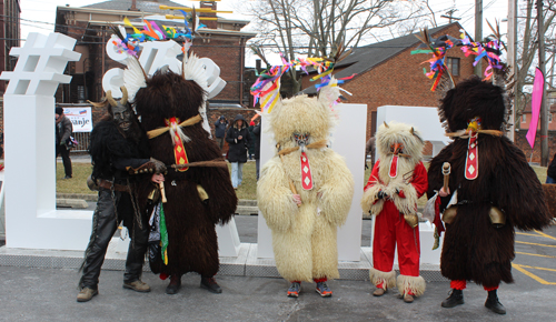 Posing with Kurents and Krampus at Cleveland Kurentovanje