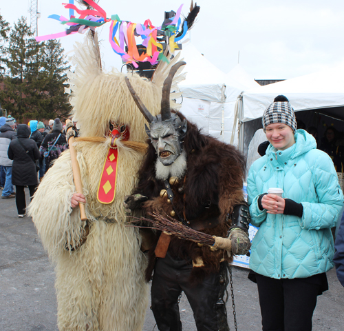 Posing with Kurents and Krampus at Cleveland Kurentovanje